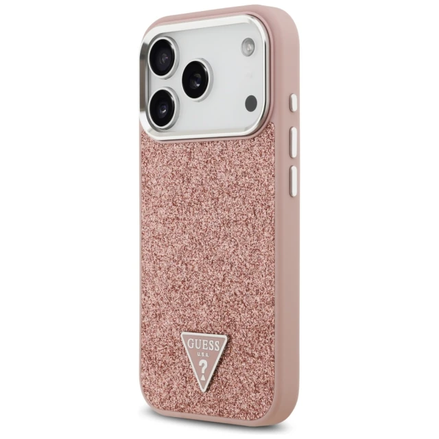 Чохол Guess Glitter Triangle Logo для iPhone 17 Pro Pink with MagSafe (GUHMP17LPFGTSCMP)