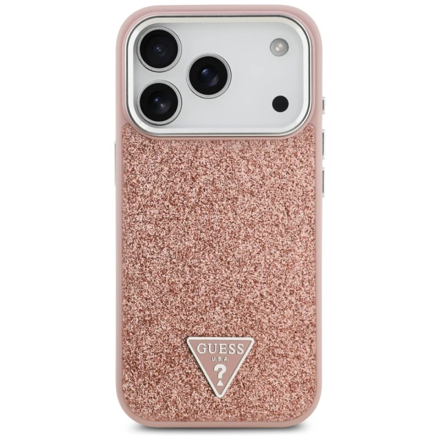 Чохол Guess Glitter Triangle Logo для iPhone 17 Pro Pink with MagSafe (GUHMP17LPFGTSCMP)
