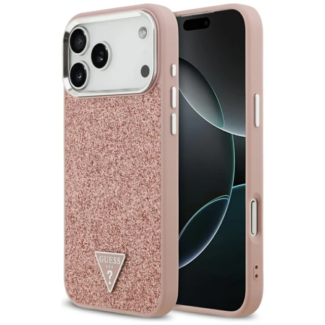 Чохол Guess Glitter Triangle Logo для iPhone 17 Pro Max Pink with MagSafe (GUHMP17XPFGTSCMP)