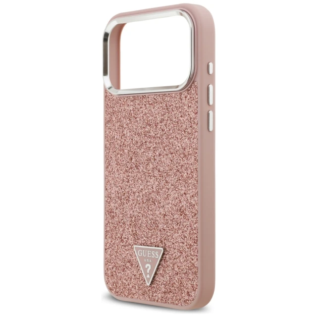 Чохол Guess Glitter Triangle Logo для iPhone 17 Pro Max Pink with MagSafe (GUHMP17XPFGTSCMP)