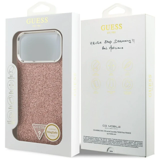 Чохол Guess Glitter Triangle Logo для iPhone 17 Pro Max Pink with MagSafe (GUHMP17XPFGTSCMP)