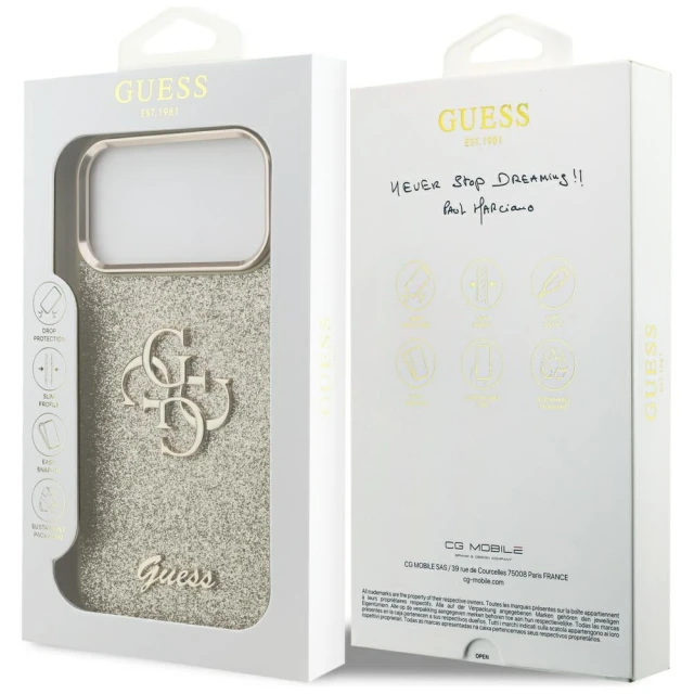 Чохол Guess Fixed Glitter Big 4G Metal Frame для iPhone 17 Pro Max Gold (GUHCP17XHG4SGCD)