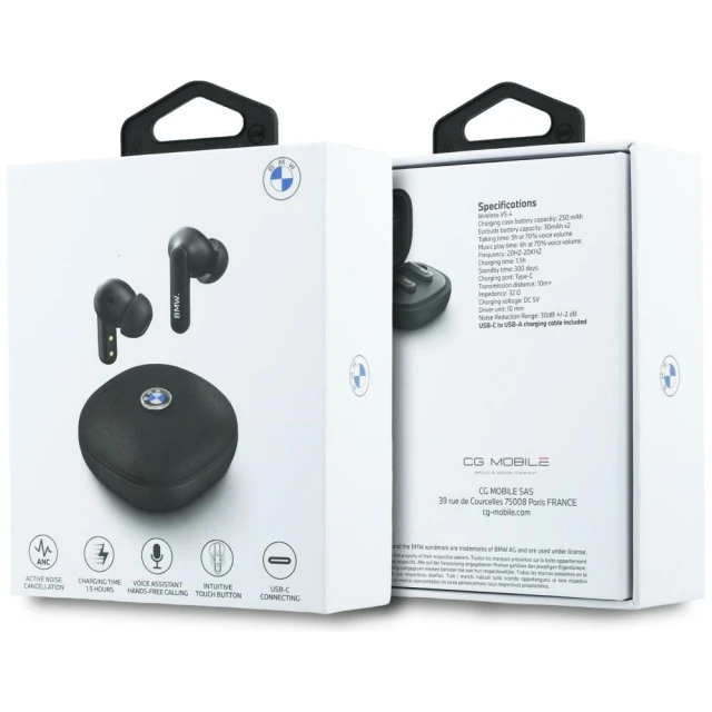 Навушники TWS BMW Leather Metal Logo Black (BMTWSTP103PK)