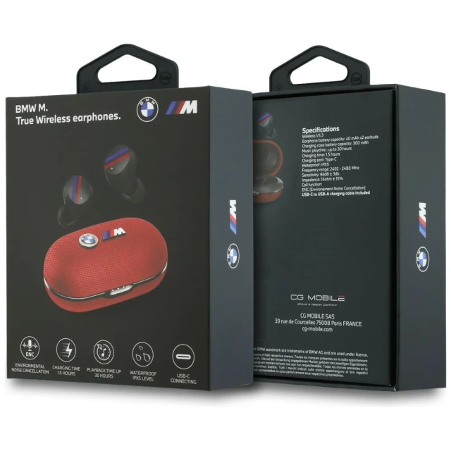 Навушники Bluetooth TWS BMW M Metal Logo ENC червоний (BMTWST18CPMER)