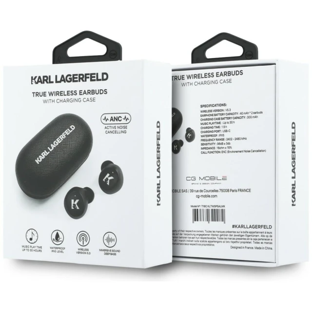 Навушники TWS Karl Lagerfeld Saffiano Logo ENC Black (KLTWSPSALMK)