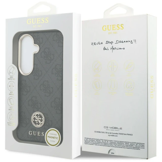 Чохол Guess 4G Rhinestone Round Logo для Samsung Galaxy S26 чорний with MagSafe (GUHMS26SP4GRMDEK)