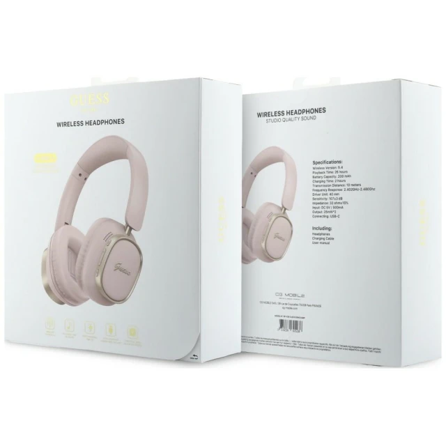 Навушники Guess Bluetooth ENC Rectangle Metal Script Pink (GUBHV28HGCSMP)