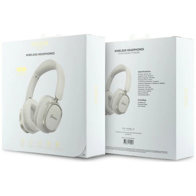 Навушники Guess Bluetooth ENC Rectangle Metal Script White (GUBHV28HGCSME)