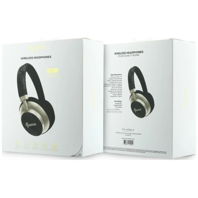 Навушники Guess 4G Gold Script Metal Bluetooth ENC Black (GUBHP83P4CSCMK)