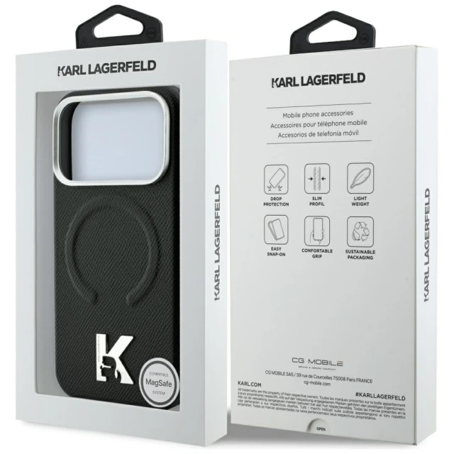 Чохол Karl Lagerfeld Grained Embossed Ring & Kameo Logo для iPhone 18 Pro | 17 Pro Black (KLHMP18L6PWBKECK)
