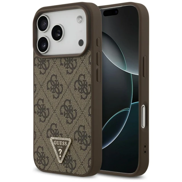 Чехол Guess Leather 4G Triangle Strass для iPhone 18 Pro | 17 Pro Brown (GUHMP18LP4TDPW)