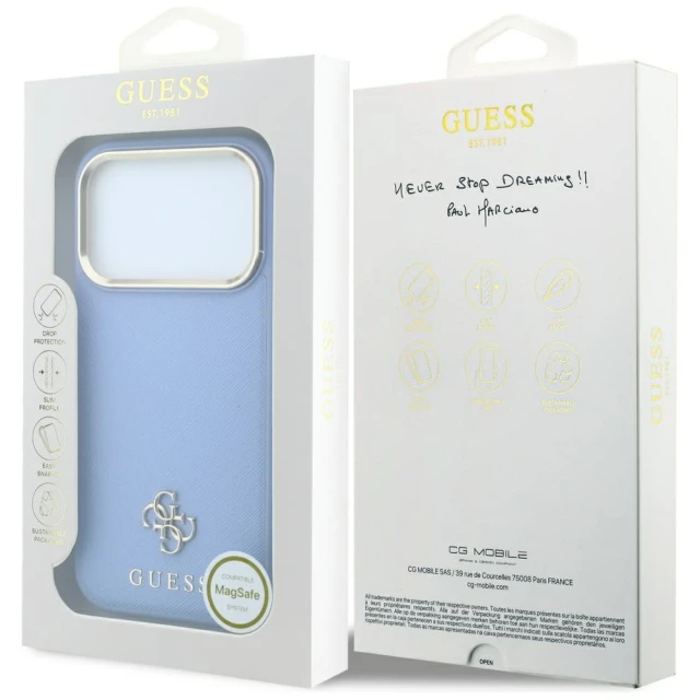 Чехол Guess Saffiano Small 4G & Classic Logo для iPhone 18 Pro Max | 17 Pro Max Blue (GUHMP18X6PSA4DMB)