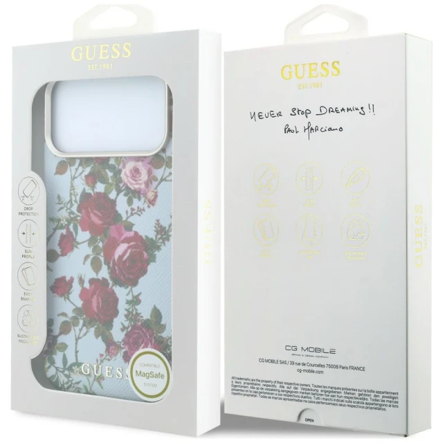 Чехол Guess Blossom Roses Print для iPhone 18 Pro | 17 Pro Blue (GUHMP18L6PWGTBEB)