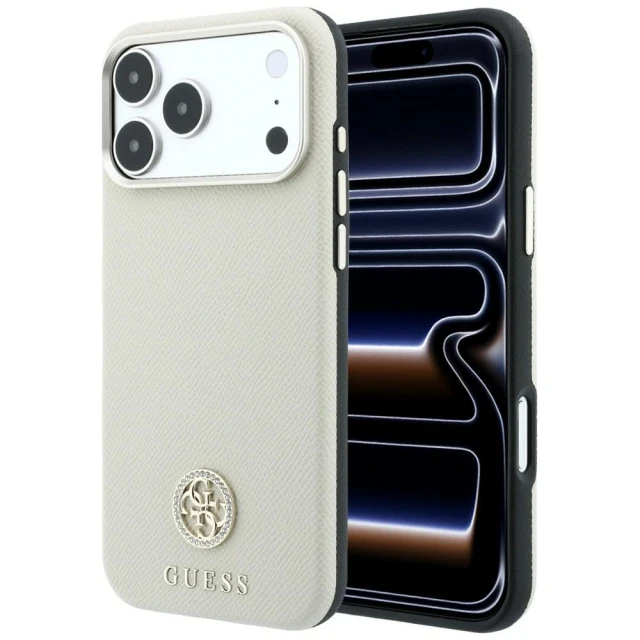 Чохол Guess Grained Round Strass Logo для iPhone 18 Pro | 17 Pro Beige (GUHMP18L6PSRMDEE)