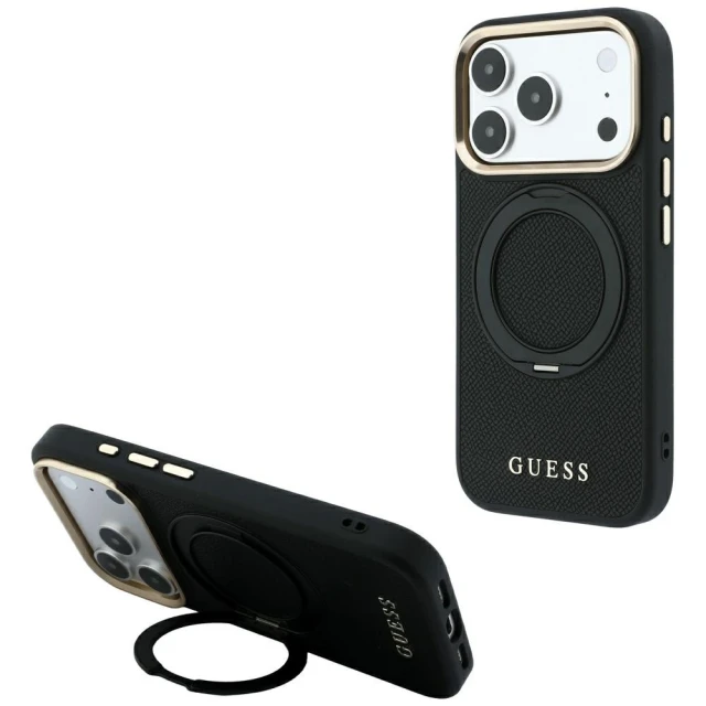 Чохол Guess Ring Stand 360 Grained Classic Logo для iPhone 18 Pro | 17 Pro Black (GUHMP18L6PSGRSCLK)