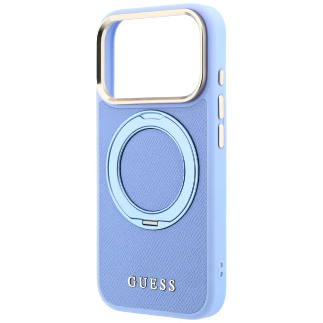 Чохол Guess Ring Stand 360 Grained Classic Logo для iPhone 18 Pro | 17 Pro Blue (GUHMP18L6PSGRSCLB)