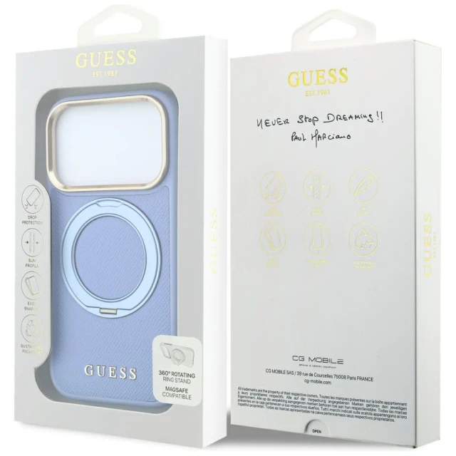 Чохол Guess Ring Stand 360 Grained Classic Logo для iPhone 18 Pro Max | 17 Pro Max Light Blue (GUHMP18X6PSGRSCLB)