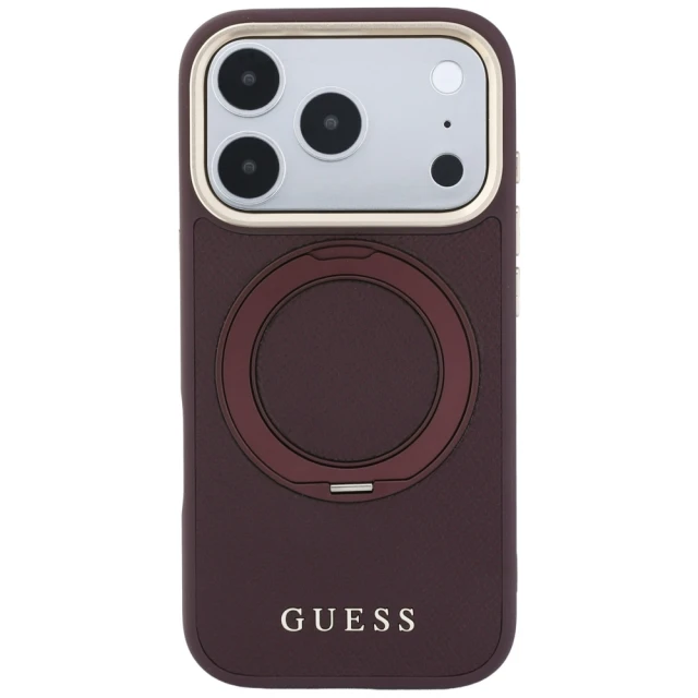 Чохол Guess Ring Stand 360 Grained Classic Logo для iPhone 18 Pro | 17 Pro Burgundy (GUHMP18L6PSGRSCLU)