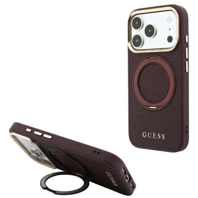 Чохол Guess Ring Stand 360 Grained Classic Logo для iPhone 18 Pro Max | 17 Pro Max Burgundy (GUHMP18X6PSGRSCLU)
