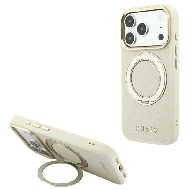 Чохол Guess Ring Stand 360 Grained Classic Logo для iPhone 18 Pro Max | 17 Pro Max Beige (GUHMP18X6PSGRSCLE)