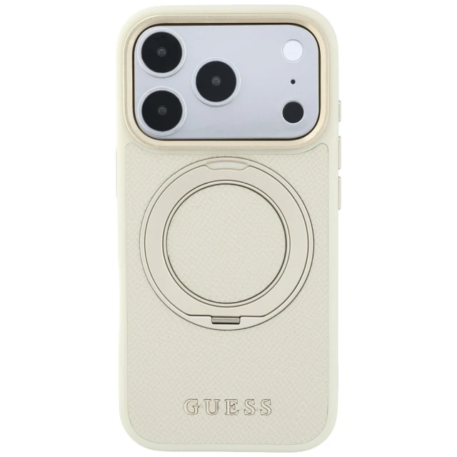 Чохол Guess Ring Stand 360 Grained Classic Logo для iPhone 18 Pro Max | 17 Pro Max Beige (GUHMP18X6PSGRSCLE)