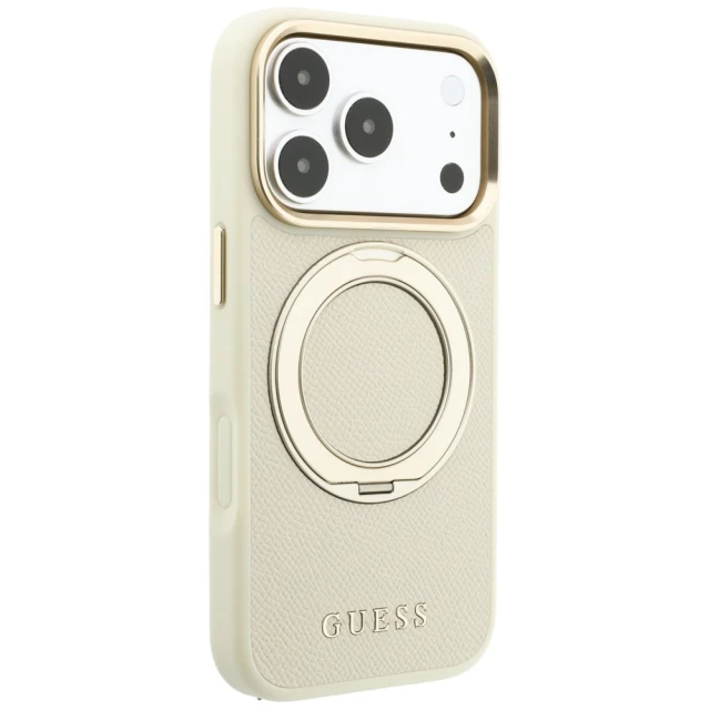 Чохол Guess Ring Stand 360 Grained Classic Logo для iPhone 18 Pro Max | 17 Pro Max Beige (GUHMP18X6PSGRSCLE)