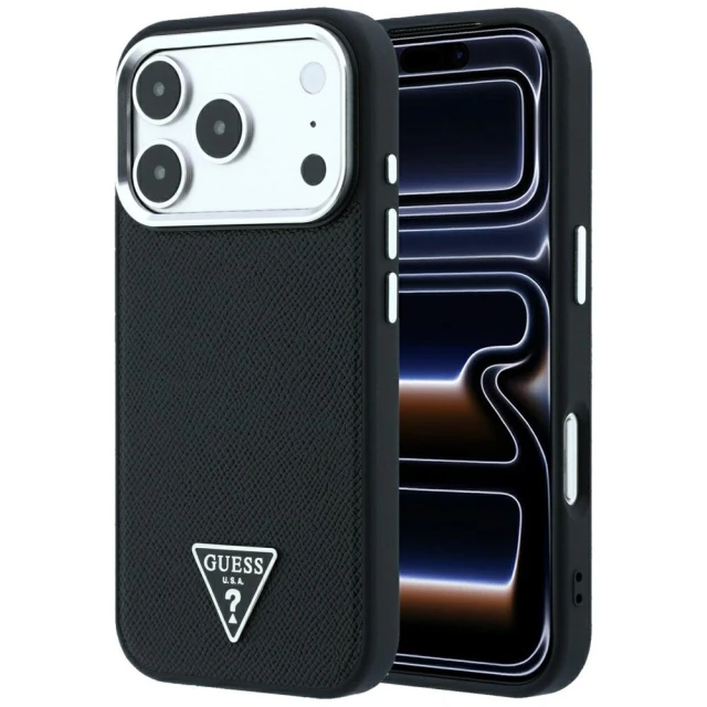 Чехол Guess Grained Triangle Logo для iPhone 18 Pro | 17 Pro Black (GUHMP18LPGSMTLSK)