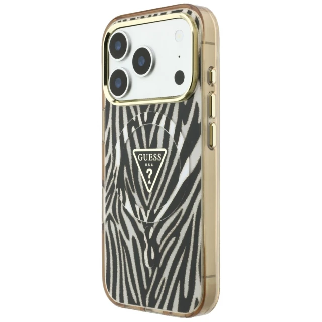 Чехол Guess IML Zebra Glitter Triangle Logo для iPhone 18 Pro Max | 17 Pro Max Gold (GUHMP18X6HZPGTLD)