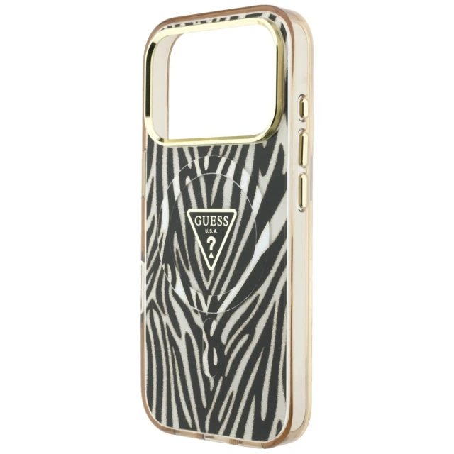 Чехол Guess IML Zebra Glitter Triangle Logo для iPhone 18 Pro Max | 17 Pro Max Gold (GUHMP18X6HZPGTLD)