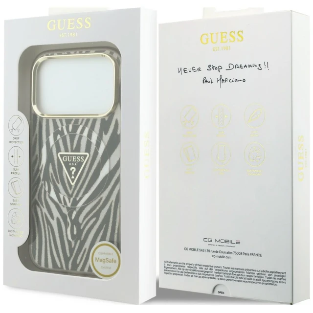 Чехол Guess IML Zebra Glitter Triangle Logo для iPhone 18 Pro Max | 17 Pro Max Gold (GUHMP18X6HZPGTLD)