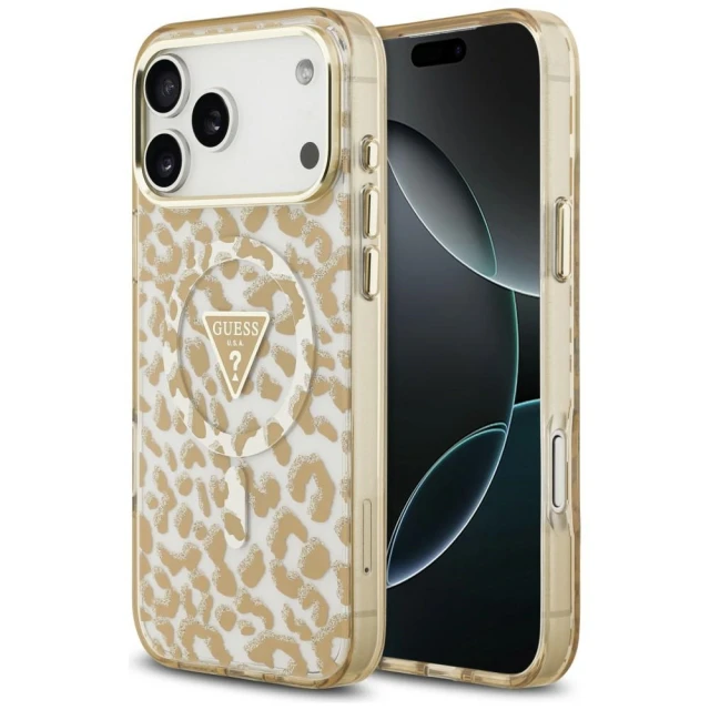 Чохол Guess IML Leopard Glitter Triangle Logo для iPhone 18 Pro | 17 Pro Brown (GUHMP18LHLEGTGLW)