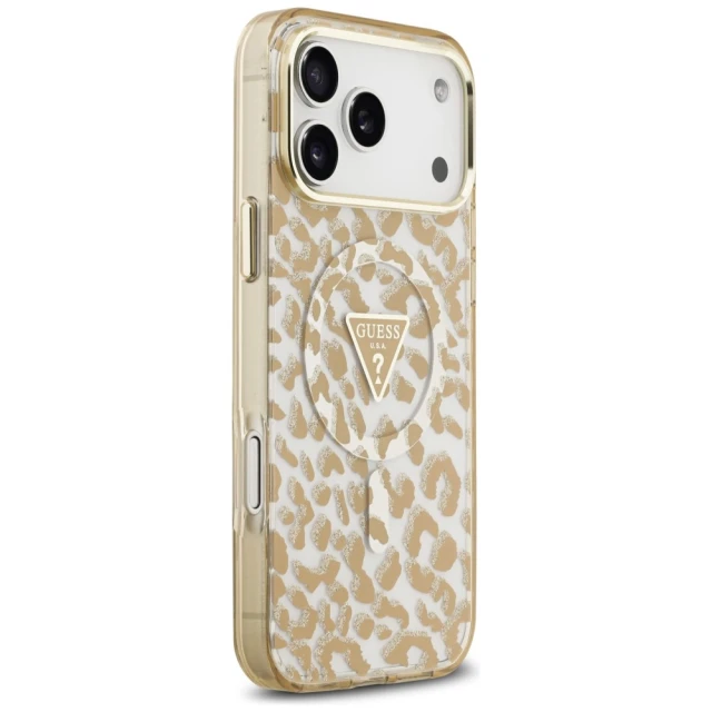 Чохол Guess IML Leopard Glitter Triangle Logo для iPhone 18 Pro Max | 17 Pro Max Brown (GUHMP18XHLEGTGLW)