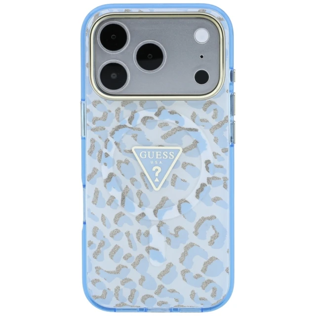 Чохол Guess IML Leopard Glitter Triangle Logo для iPhone 18 Pro Max | 17 Pro Max Blue (GUHMP18XHLEGTGLU)