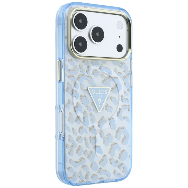 Чохол Guess IML Leopard Glitter Triangle Logo для iPhone 18 Pro Max | 17 Pro Max Blue (GUHMP18XHLEGTGLU)