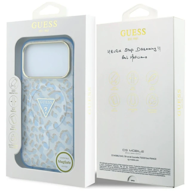 Чохол Guess IML Leopard Glitter Triangle Logo для iPhone 18 Pro Max | 17 Pro Max Blue (GUHMP18XHLEGTGLU)