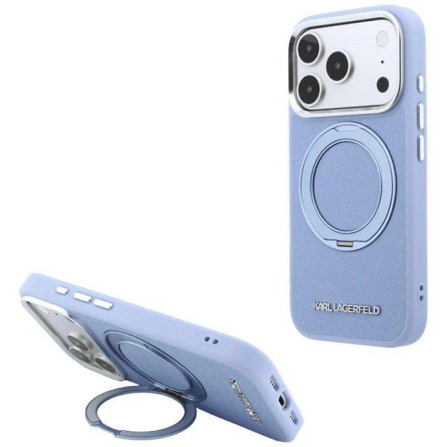 Чохол Karl Lagerfeld Ring Stand 360 Saffiano Classic Logo для iPhone 18 Pro Max | 17 Pro Max Light Blue (KLHMP18X6PSARSKMB)