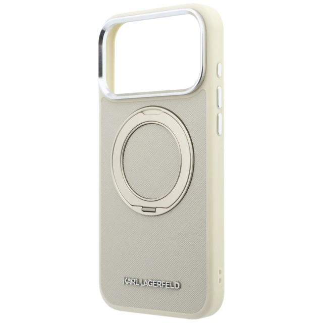 Чохол Karl Lagerfeld Ring Stand 360 Saffiano Classic Logo для iPhone 18 Pro Beige (KLHMP18L6PSARSKME)