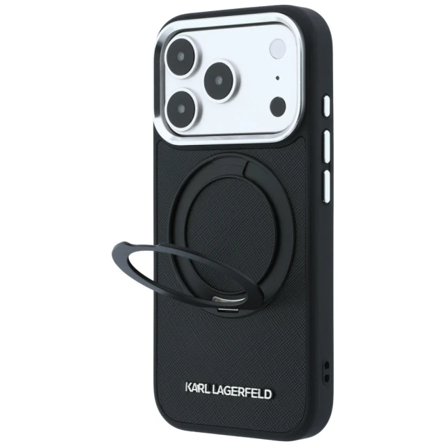 Чохол Karl Lagerfeld Ring Stand 360 Saffiano Classic Logo для iPhone 18 Pro | 17 Pro Black (KLHMP18L6PSARSKMK)