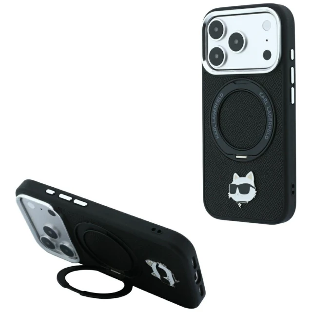 Чохол Karl Lagerfeld with Ring Stand 360 Choupette Head Pin для iPhone 18 Pro Max | 17 Pro Max Black (KLHMP18XPSRSCHHK)