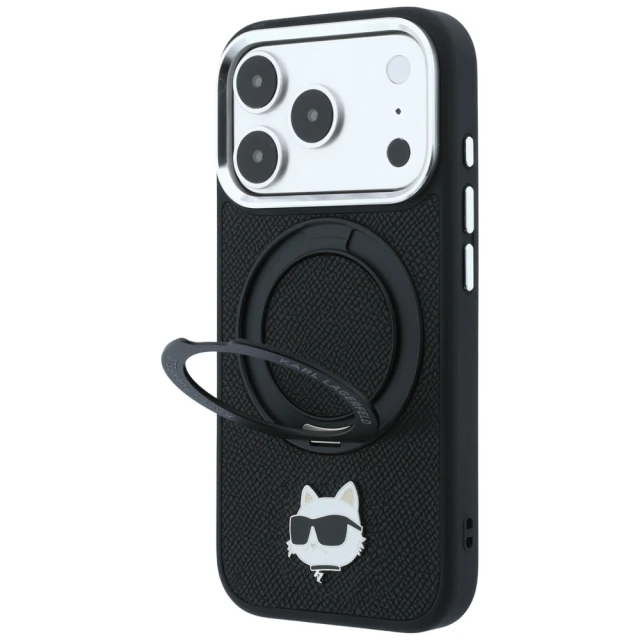 Чохол Karl Lagerfeld with Ring Stand 360 Choupette Head Pin для iPhone 18 Pro Max | 17 Pro Max Black (KLHMP18XPSRSCHHK)