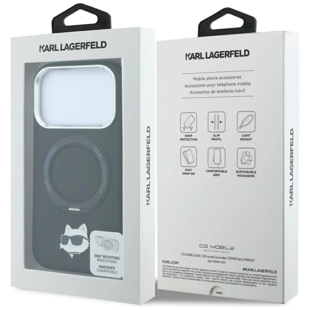 Чохол Karl Lagerfeld with Ring Stand 360 Choupette Head Pin для iPhone 18 Pro Max | 17 Pro Max Black (KLHMP18XPSRSCHHK)