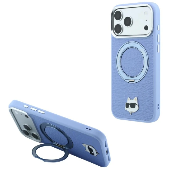 Чохол Karl Lagerfeld with Ring Stand 360 Choupette Head Pin для iPhone 18 Pro | 17 Pro Light Blue (KLHMP18LPSRSCHHB)