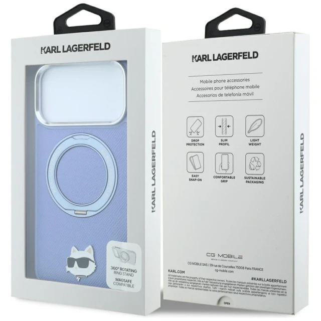 Чохол Karl Lagerfeld with Ring Stand 360 Choupette Head Pin для iPhone 18 Pro | 17 Pro Light Blue (KLHMP18LPSRSCHHB)