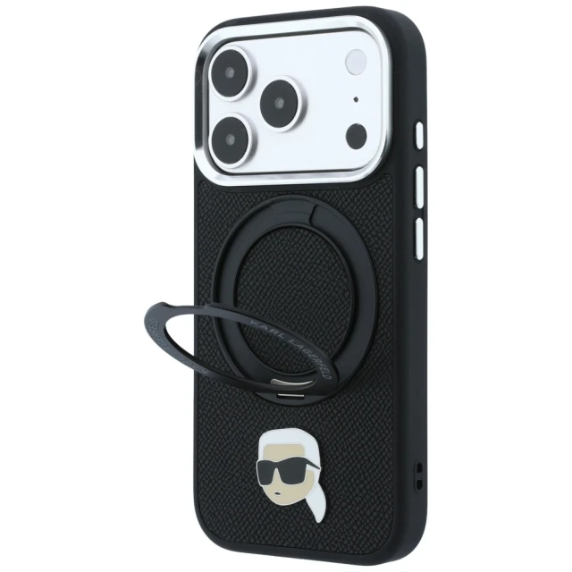 Чохол Karl Lagerfeld with Ring Stand 360 Karl Head Pin для iPhone 18 Pro | 17 Pro Black (KLHMP18LPSRSKLHK)