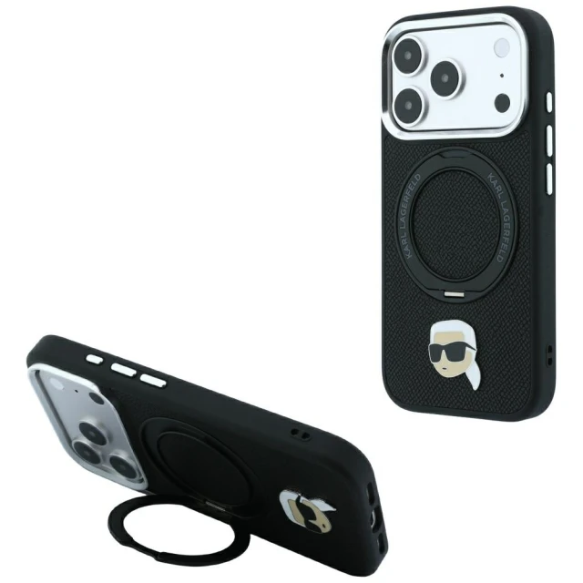 Чохол Karl Lagerfeld with Ring Stand 360 Karl Head Pin для iPhone 18 Pro Max | 17 Pro Max Black (KLHMP18XPSRSKLHK)