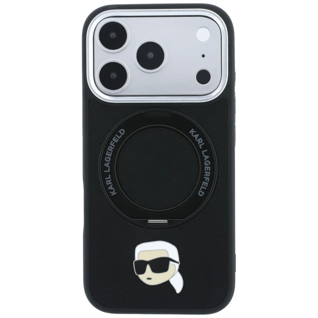 Чохол Karl Lagerfeld with Ring Stand 360 Karl Head Pin для iPhone 18 Pro Max | 17 Pro Max Black (KLHMP18XPSRSKLHK)