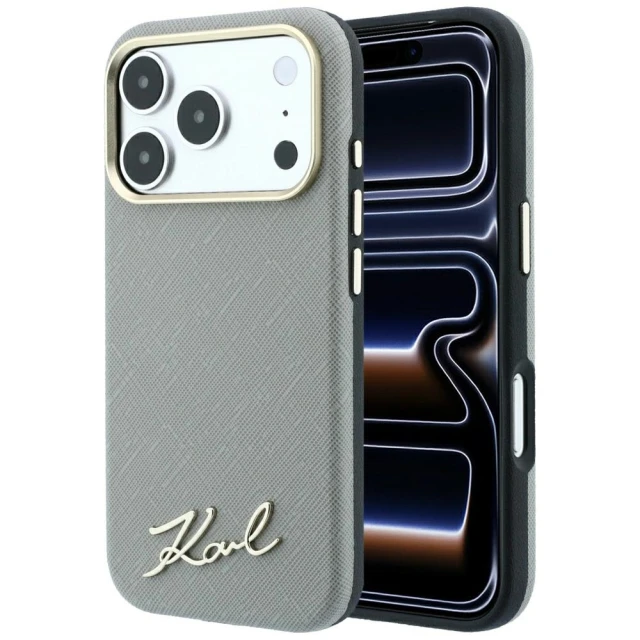Чохол Karl Lagerfeld Saffiano Small Script Metal Logo для iPhone 18 Pro | 17 Pro Beige (KLHMP18L6PWSKSE)