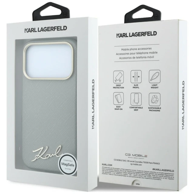 Чехол Karl Lagerfeld Saffiano Small Script Metal Logo для iPhone 18 Pro Max | 17 Pro Max Beige (KLHMP18X6PWSKSE)