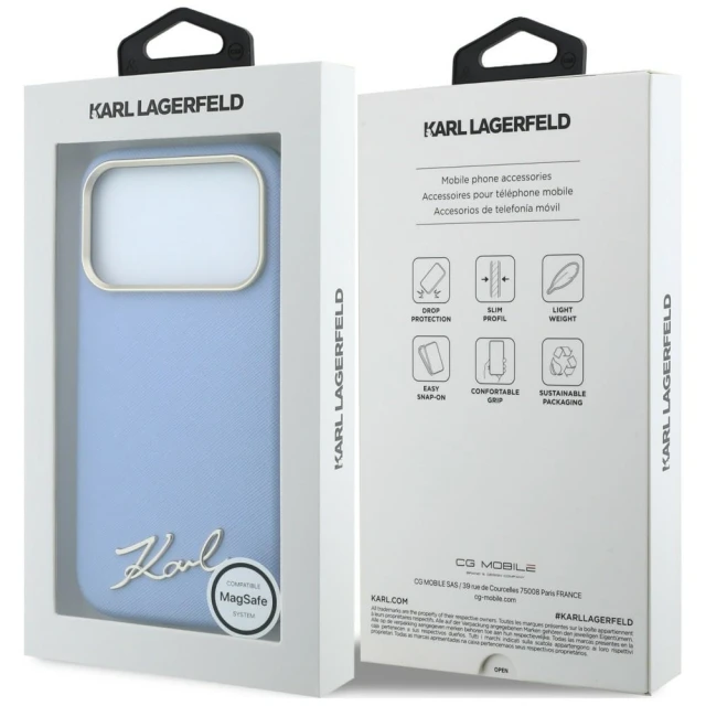 Чохол Karl Lagerfeld Saffiano Small Script Metal Logo для iPhone 18 Pro Max | 17 Pro Max Blue (KLHMP18X6PWSKSB)