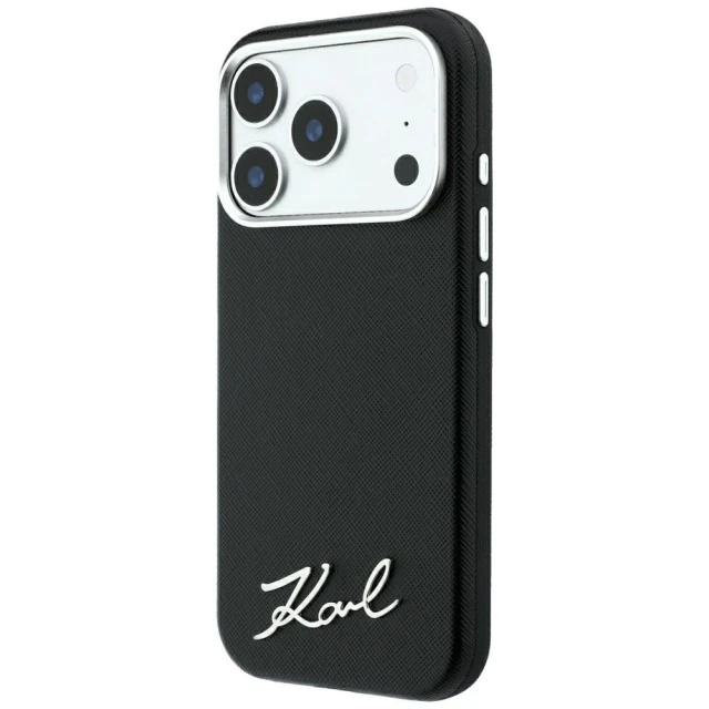 Чохол Karl Lagerfeld Saffiano Small Script Metal Logo для iPhone 18 Pro Max | 17 Pro Max Black (KLHMP18X6PWSKSK)